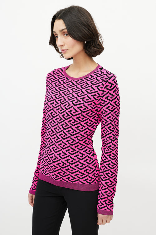 Versace Pink 
Black Knit La Greca Top