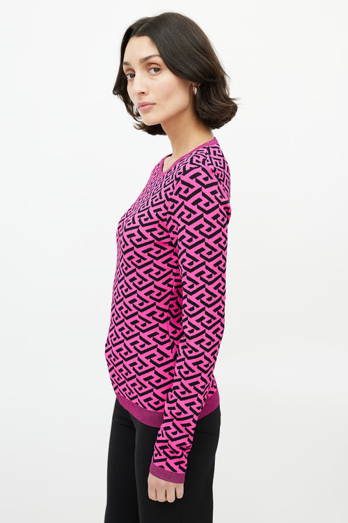 Versace Pink 
Black Knit La Greca Top