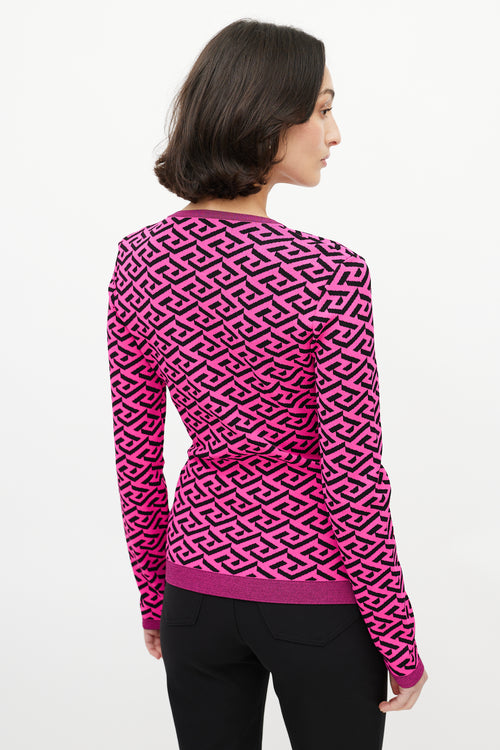 Versace Pink 
Black Knit La Greca Top