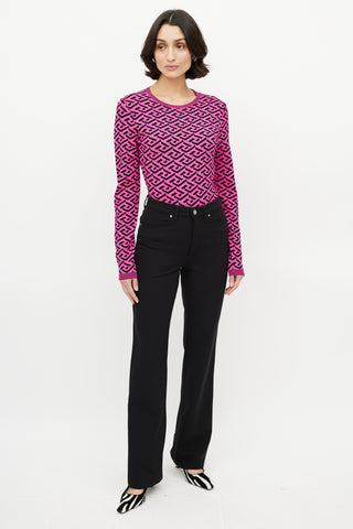 Versace Pink 
Black Knit La Greca Top