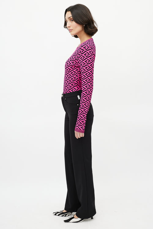 Versace Pink 
Black Knit La Greca Top