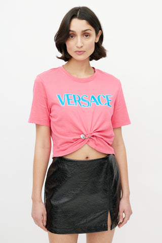 Versace Pink 
Blue Gathered Logo T-Shirt