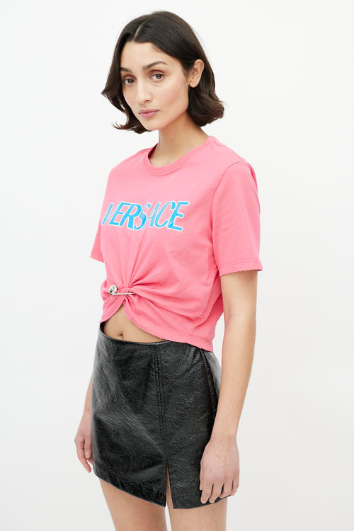 Versace Pink 
Blue Gathered Logo T-Shirt