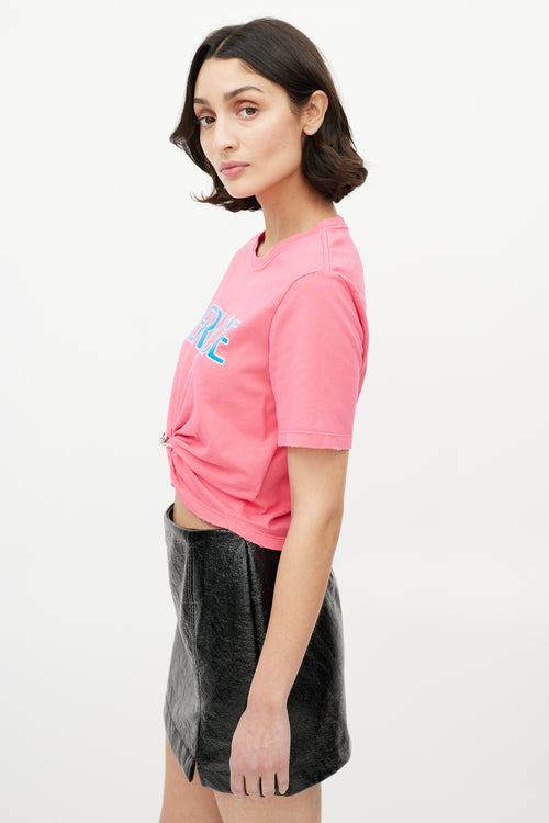 Versace Pink 
Blue Gathered Logo T-Shirt