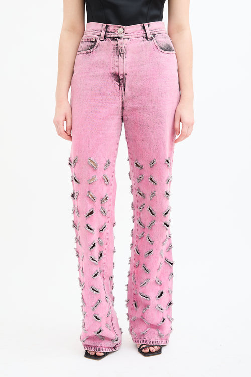 Versace Pink Acid Wash Slashed Medusa Jeans