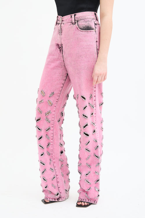 Versace Pink Acid Wash Slashed Medusa Jeans