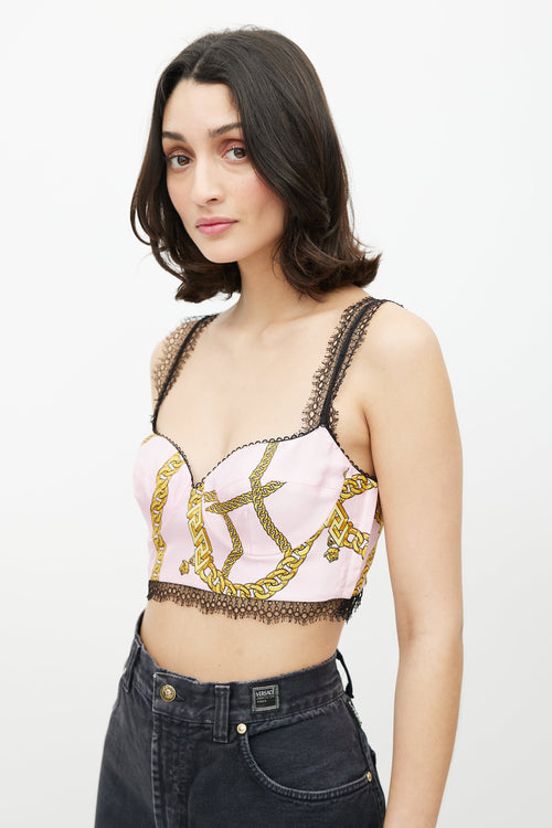 Versace Pink 
Gold Chain Lace Cropped Top