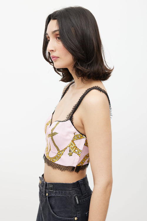 Versace Pink 
Gold Chain Lace Cropped Top