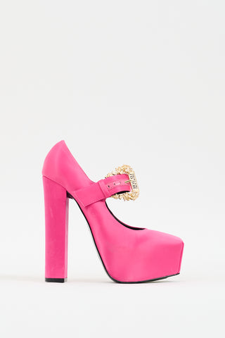 Versace Pink Satin Hurley Buckled Platform Heel