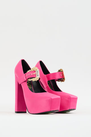 Versace Pink Satin Hurley Buckled Platform Heel