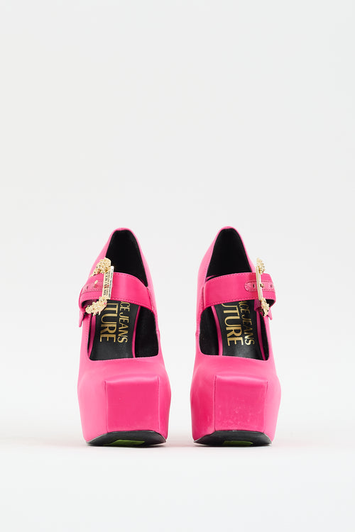 Versace Pink Satin Hurley Buckled Platform Heel