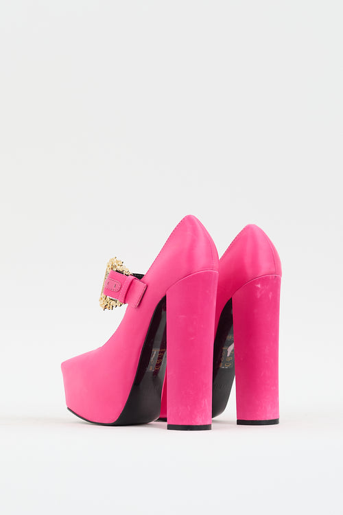 Versace Pink Satin Hurley Buckled Platform Heel