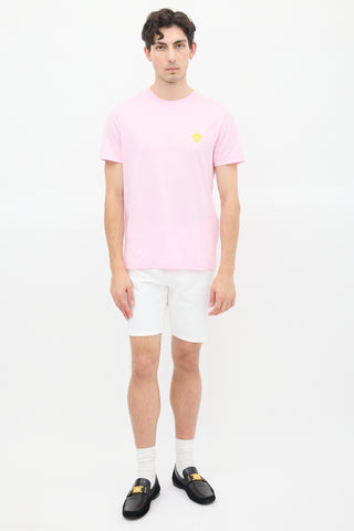 Versace Pink 
Yellow Medusa Patch Logo T-Shirt