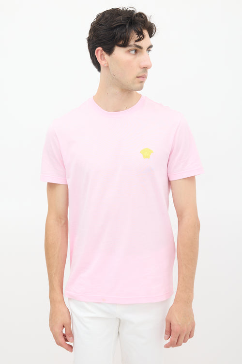 Versace Pink 
Yellow Medusa Patch Logo T-Shirt