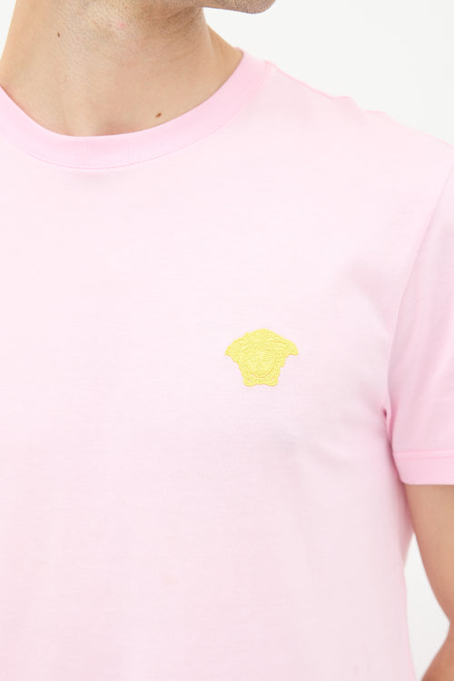 Versace Pink 
Yellow Medusa Patch Logo T-Shirt