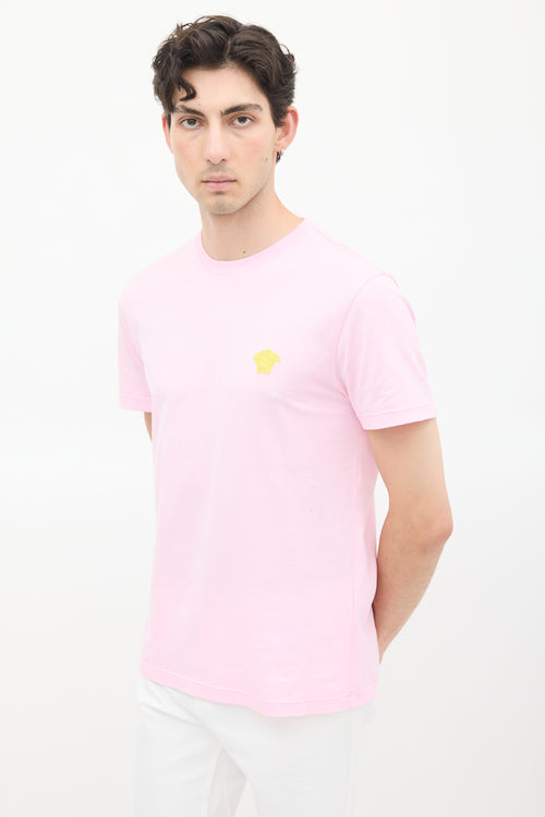 Versace Pink 
Yellow Medusa Patch Logo T-Shirt