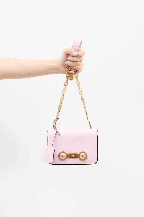 Versace Pink Leather Mini Icon Flap Bag