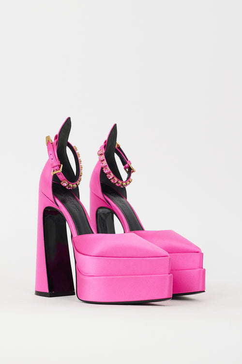 Versace Pink Satin Aevitas Pointy Platform Heel