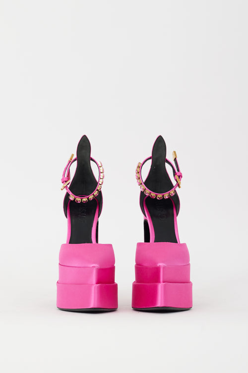 Versace Pink Satin Aevitas Pointy Platform Heel