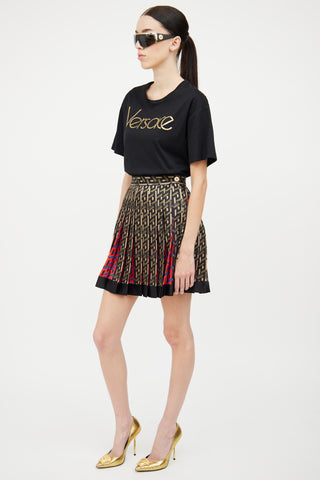 Versace Green Multi Colour Le Greca Monogram Skirt