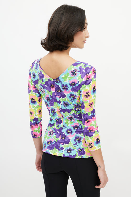 Versace Purple 
Multicolour Floral V-Neck Top