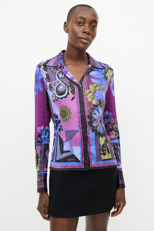 Versace Purple 
Multicolour Silk Floral Shirt