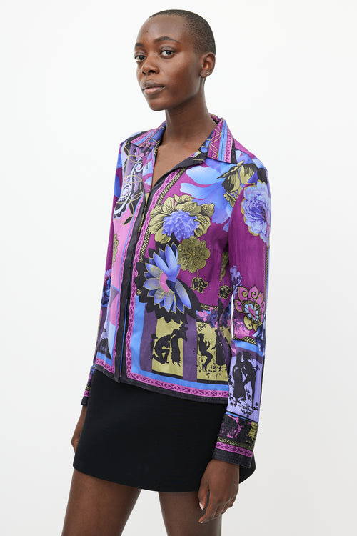 Versace Purple 
Multicolour Silk Floral Shirt