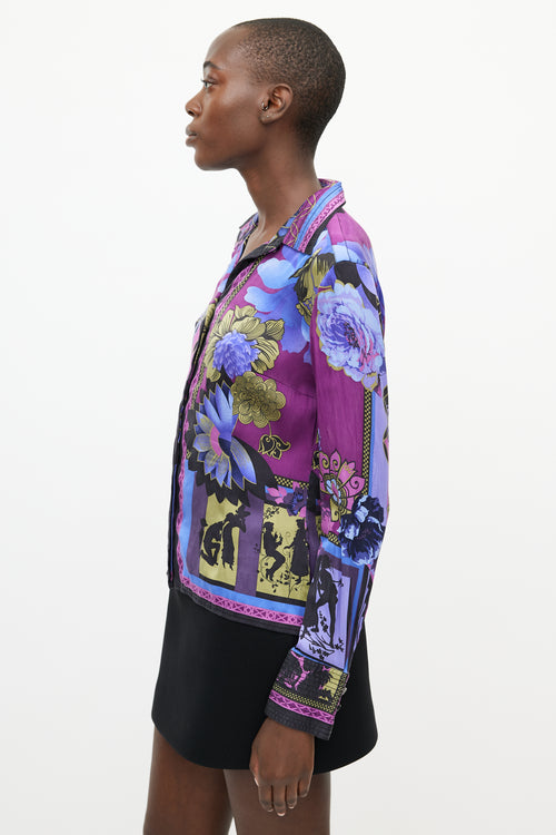 Versace Purple 
Multicolour Silk Floral Shirt