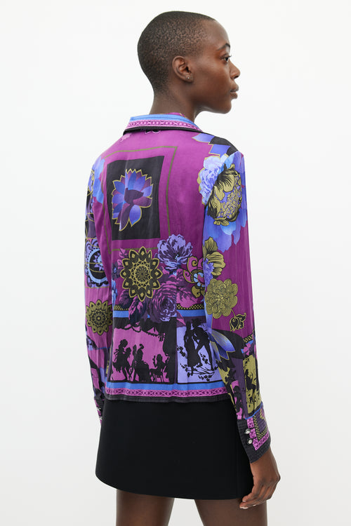 Versace Purple 
Multicolour Silk Floral Shirt