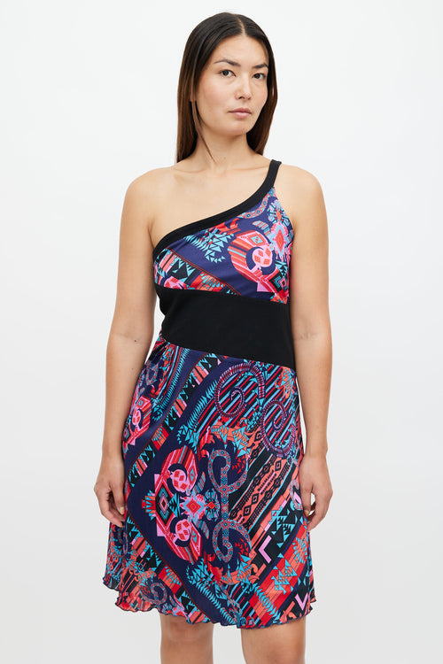 Versace Black 
Multi Print One Shoulder Dress