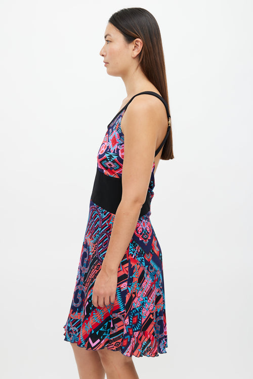 Versace Black 
Multi Print One Shoulder Dress