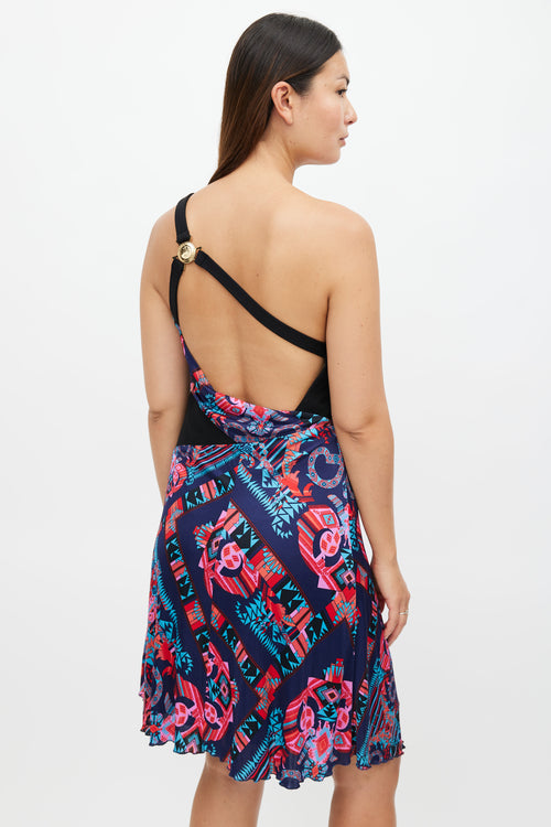 Versace Black 
Multi Print One Shoulder Dress