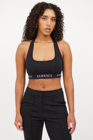 Versace Black 
White Logo Sports Bra