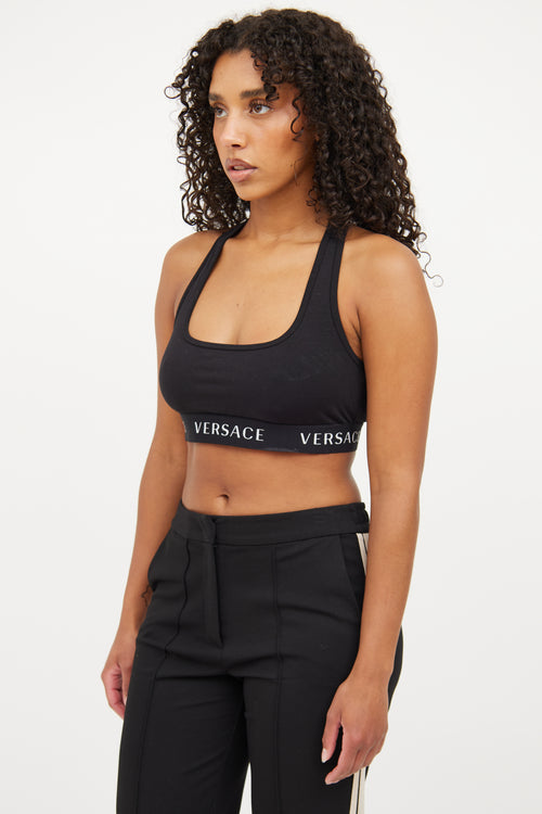 Versace Black 
White Logo Sports Bra