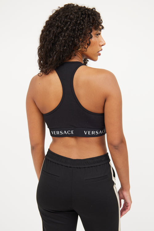 Versace Black 
White Logo Sports Bra