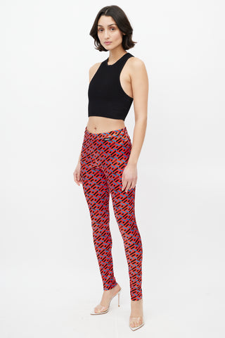 Versace Red 
Black Le Greca Logo Legging