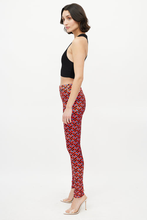 Versace Red 
Black Le Greca Logo Legging