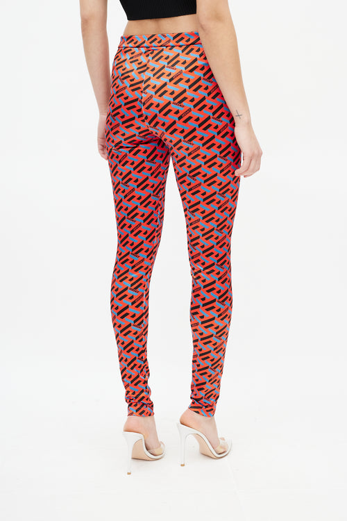 Versace Red 
Black Le Greca Logo Legging