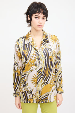 Versace Vintage Green 
Multi Silk Zodiac Print Shirt