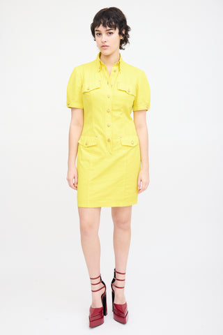 Versace Vintage Yellow Cotton 
Linen Mini Dress