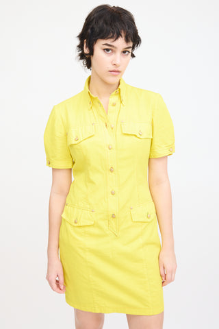 Versace Vintage Yellow Cotton 
Linen Mini Dress