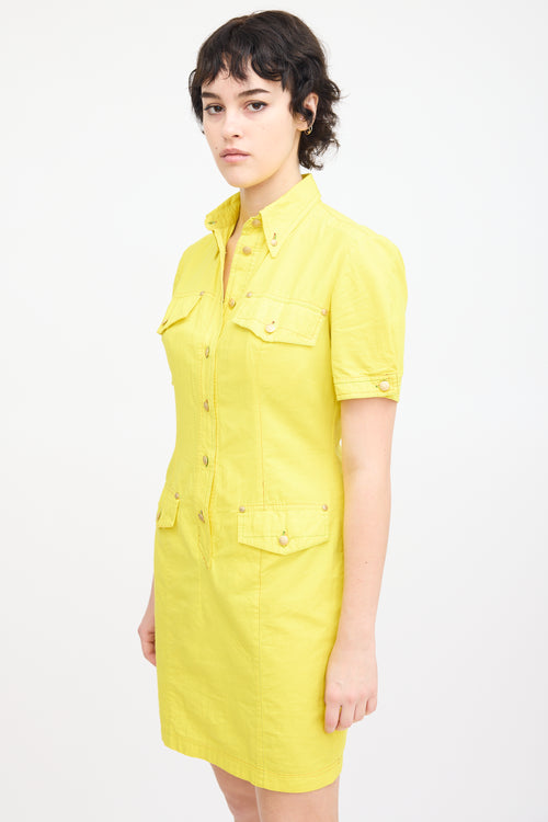 Versace Vintage Yellow Cotton 
Linen Mini Dress