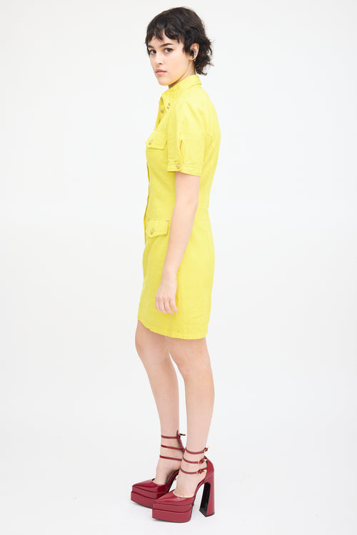 Versace Vintage Yellow Cotton 
Linen Mini Dress