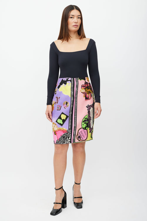 Versace Vintage Yellow 
Multicolour Printed Midi Skirt