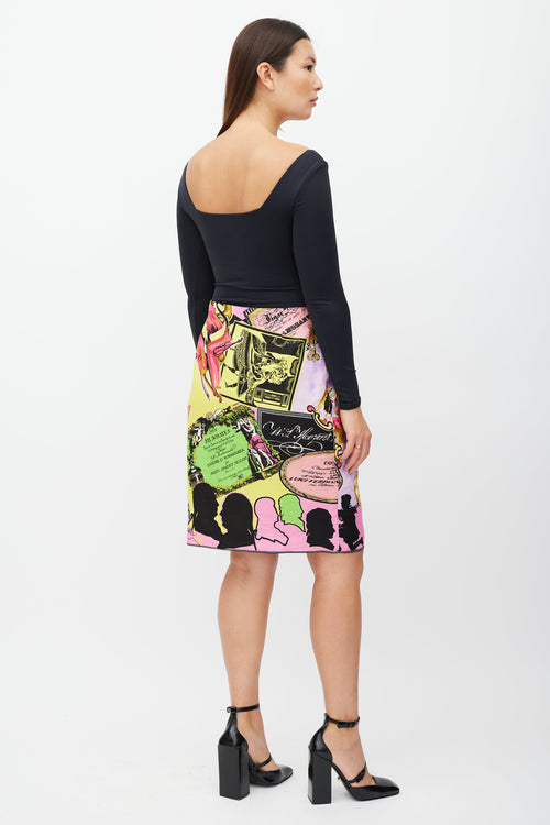 Versace Vintage Yellow 
Multicolour Printed Midi Skirt