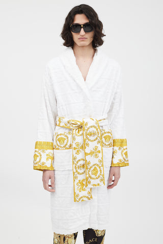 Versace White 
Gold Baroque Belted Robe