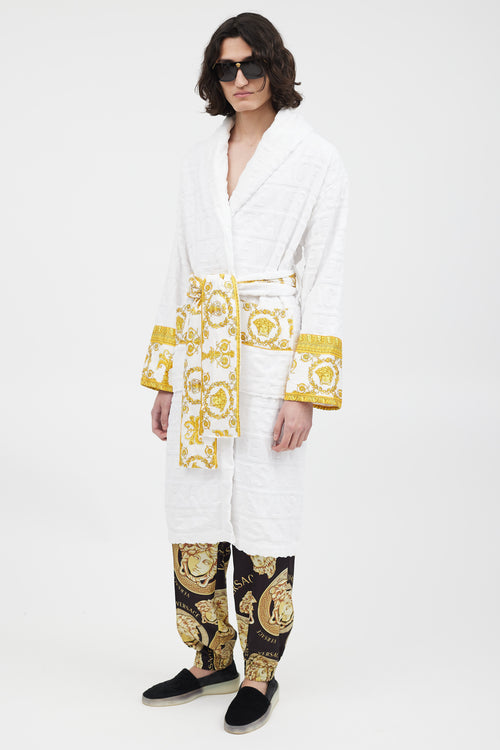 Versace White 
Gold Baroque Belted Robe