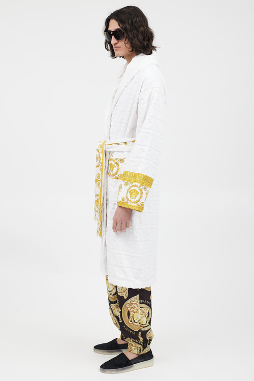 Versace White 
Gold Baroque Belted Robe