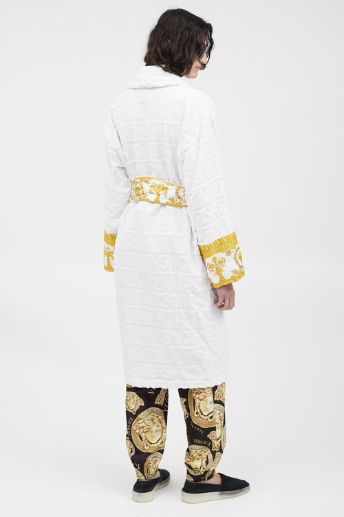 Versace White 
Gold Baroque Belted Robe