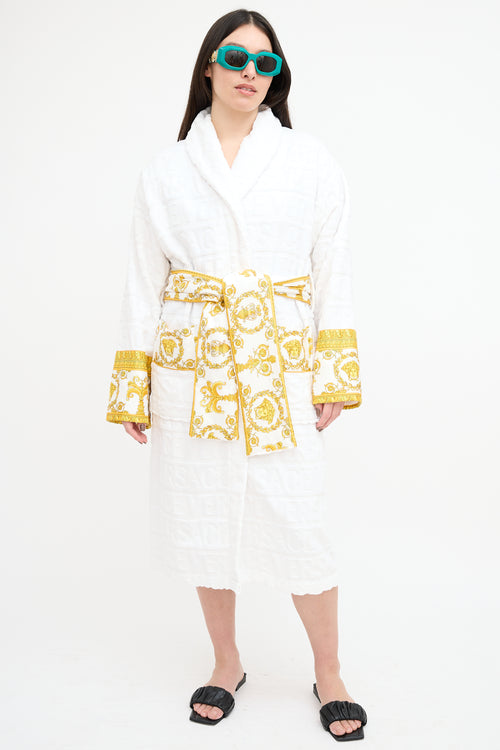 Versace White 
Gold Terry Baroque Logo Robe